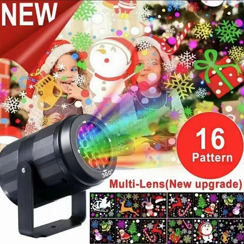 Outdoor Night Lighting Christmas Decor, USB Powered Rotating Christmas Pattern LED Stage Lights, Snowflake Projector