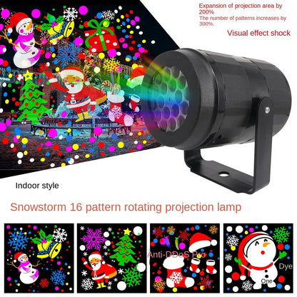 Outdoor Night Lighting Christmas Decor, USB Powered Rotating Christmas Pattern LED Stage Lights, Snowflake Projector
