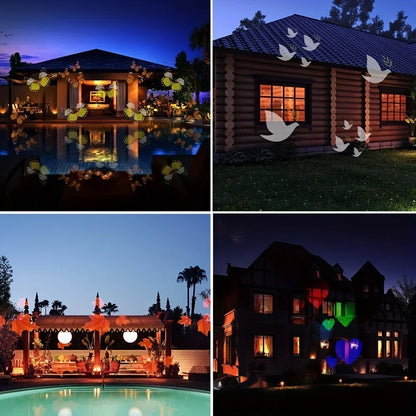Outdoor Night Lighting Christmas Decor, USB Powered Rotating Christmas Pattern LED Stage Lights, Snowflake Projector
