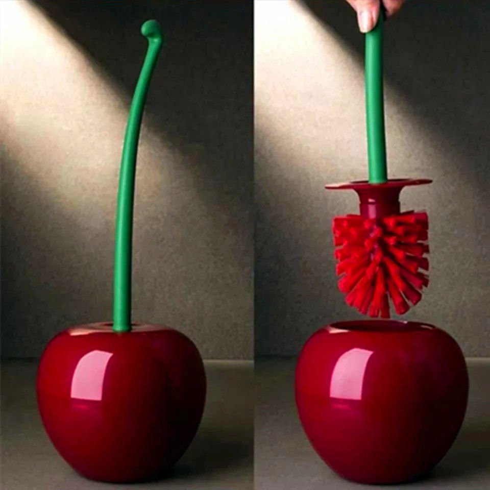 Lovely Lavatory Brush Toilet Cleaning Brush Cherry Shape with Holder Set