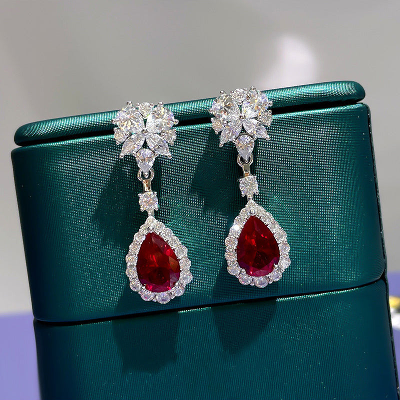 Huitan Bright Red Dangle Earrings, Trendy Jewelry for Women, Aesthetic Flower Design, Bridal Wedding Anniversary Gift