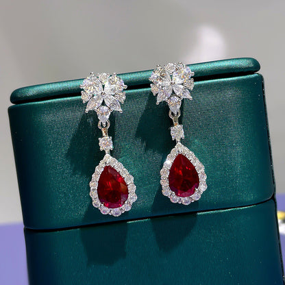Huitan Bright Red Dangle Earrings, Trendy Jewelry for Women, Aesthetic Flower Design, Bridal Wedding Anniversary Gift