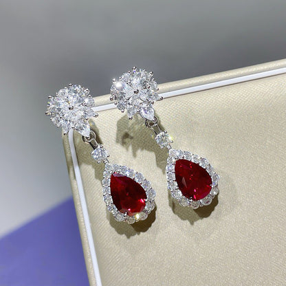 Huitan Bright Red Dangle Earrings, Trendy Jewelry for Women, Aesthetic Flower Design, Bridal Wedding Anniversary Gift