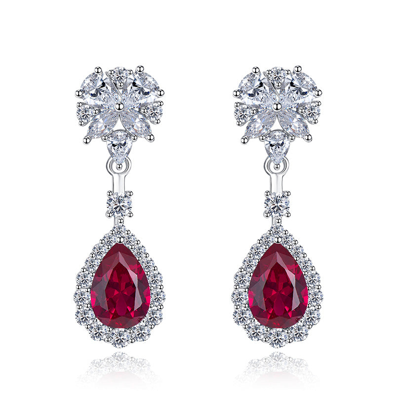 Huitan Bright Red Dangle Earrings, Trendy Jewelry for Women, Aesthetic Flower Design, Bridal Wedding Anniversary Gift