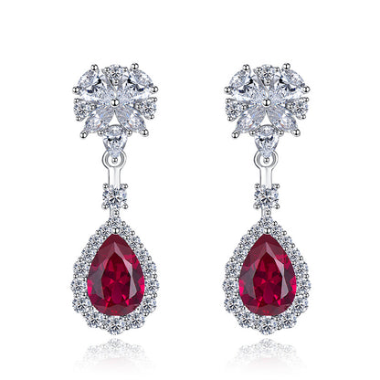 Huitan Bright Red Dangle Earrings, Trendy Jewelry for Women, Aesthetic Flower Design, Bridal Wedding Anniversary Gift