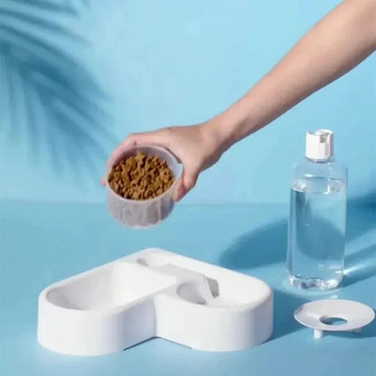 Cat and Dog Double Bowl with Automatic Water Dispenser, Anti-Tip Design for Pet Food
