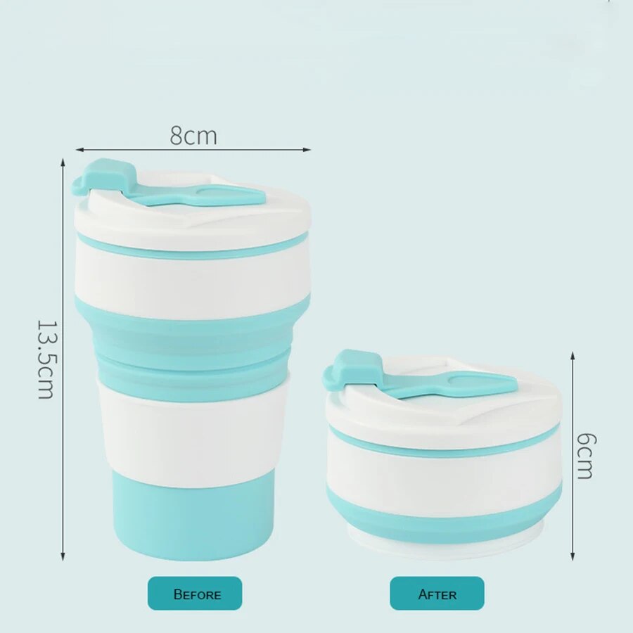 Food Grade Silicone Folding Cup with Lid, Reusable Portable Coffee Cup for Travel and Camping