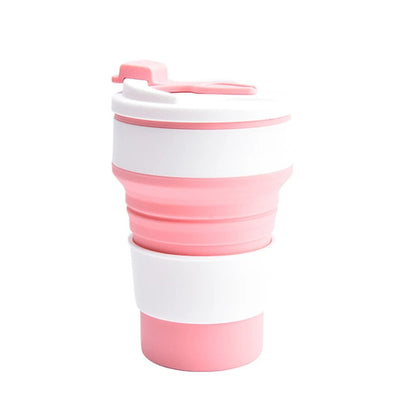 Food Grade Silicone Folding Cup with Lid, Reusable Portable Coffee Cup for Travel and Camping