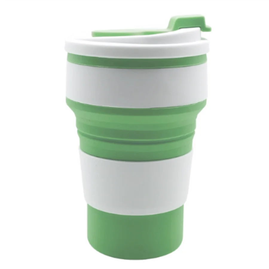 Food Grade Silicone Folding Cup with Lid, Reusable Portable Coffee Cup for Travel and Camping