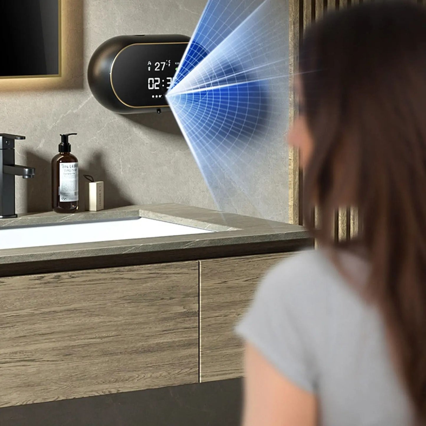 Automatic Soap Dispenser USB Charging Infrared Sensor with LED Temperature Display Wall Mount Foam Machine