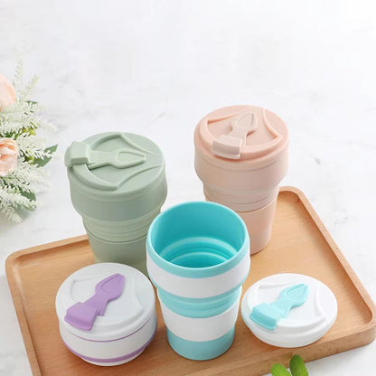 TravelFold 12oz Silicone Collapsible Cup with Lid – Reusable Portable Coffee & Hot-Drink Mug