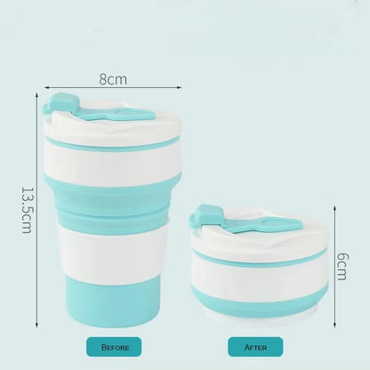 TravelFold 12oz Silicone Collapsible Cup with Lid – Reusable Portable Coffee & Hot-Drink Mug