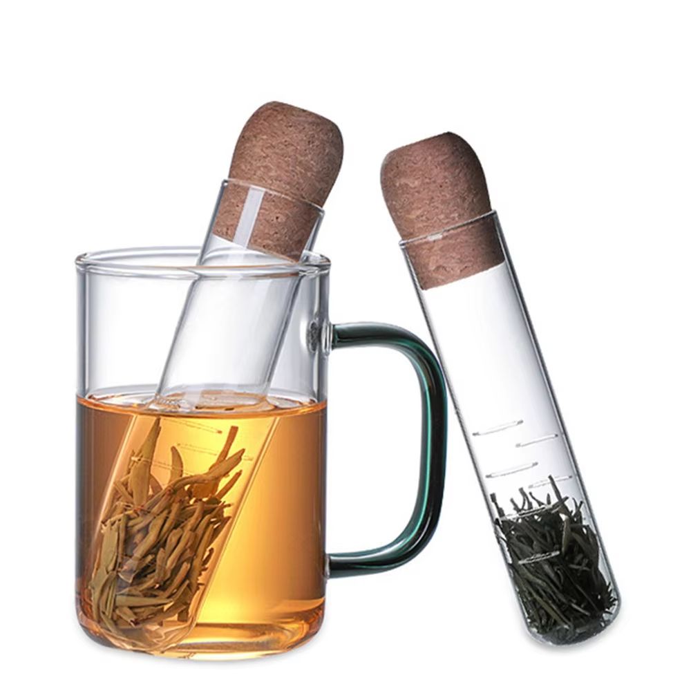ClearBrew Glass Tea Infuser with Cork Lid – Transparent Loose-Leaf Steeper and Strainer for Tea Cups and Mugs