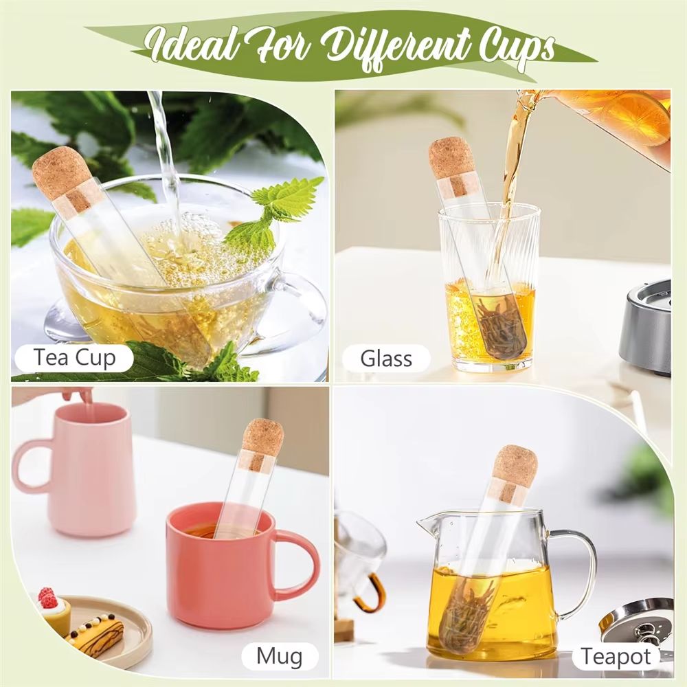 ClearBrew Glass Tea Infuser with Cork Lid – Transparent Loose-Leaf Steeper and Strainer for Tea Cups and Mugs