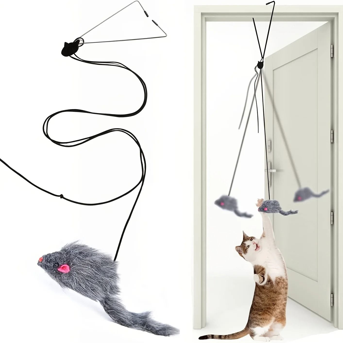 Interactive Door Hanging Cat Toy with Black Mouse Teaser