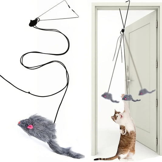 Interactive Door Hanging Cat Toy with Black Mouse Teaser