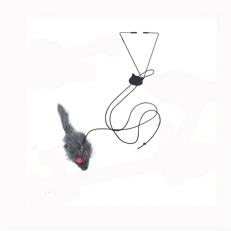 Interactive Door Hanging Cat Toy with Black Mouse Teaser