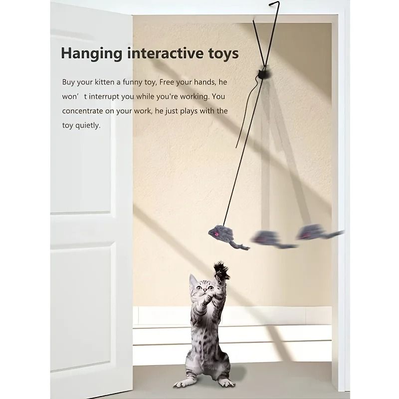 Interactive Door Hanging Cat Toy with Black Mouse Teaser