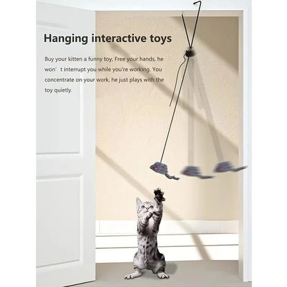 Interactive Door Hanging Cat Toy with Black Mouse Teaser