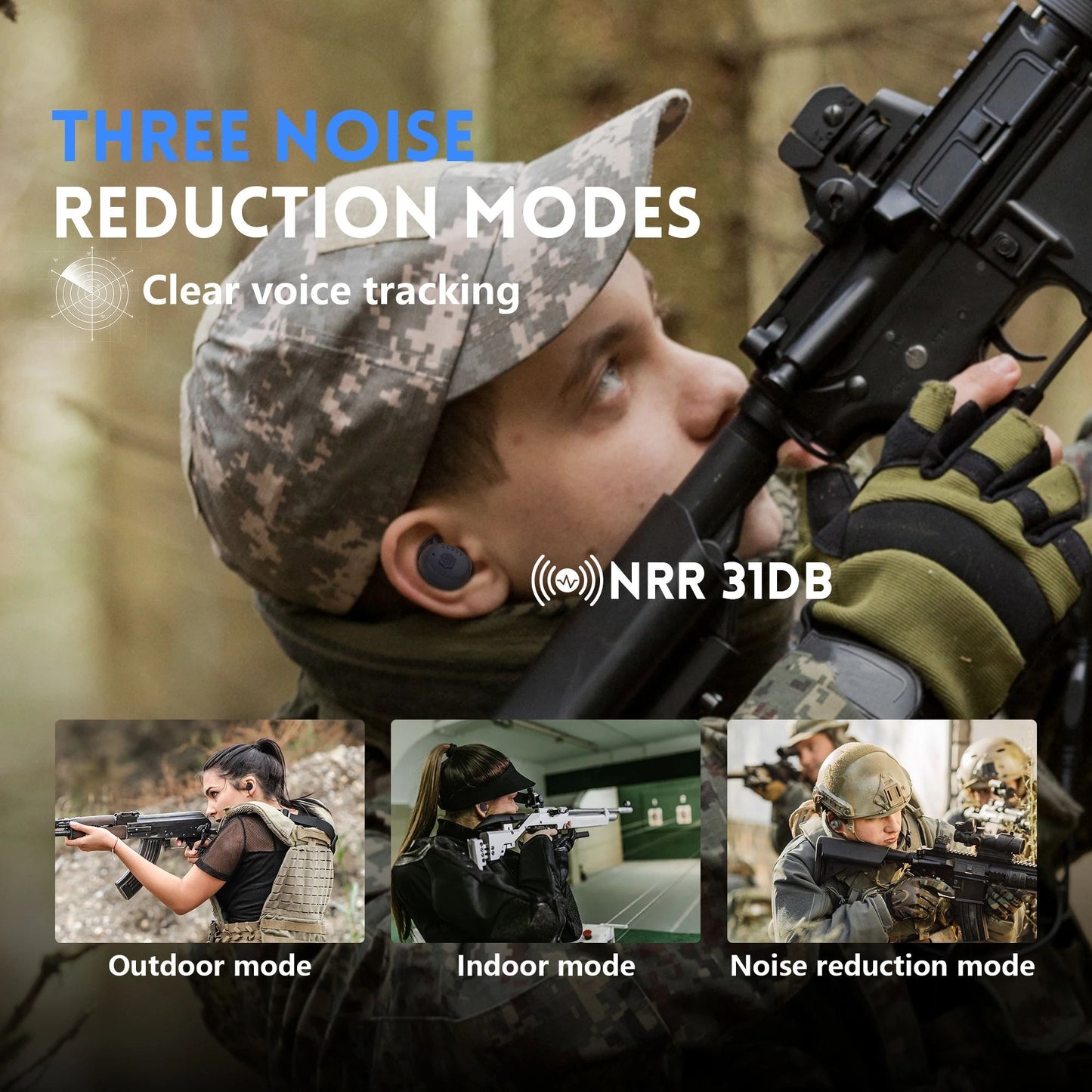 Noise-Cancelling Tactical Headset, Electronic Anti-Noise Earplugs for Shooting, Protection with Bluetooth