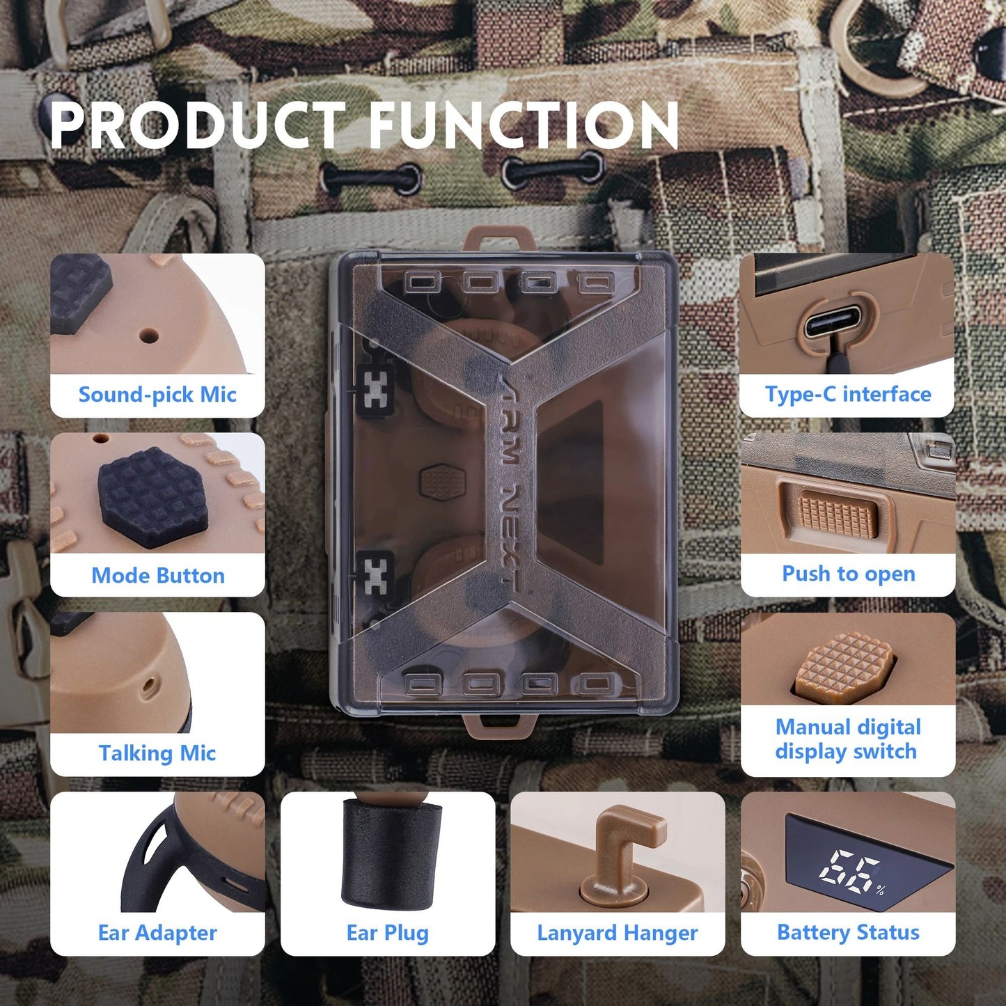 Noise-Cancelling Tactical Headset, Electronic Anti-Noise Earplugs for Shooting, Protection with Bluetooth