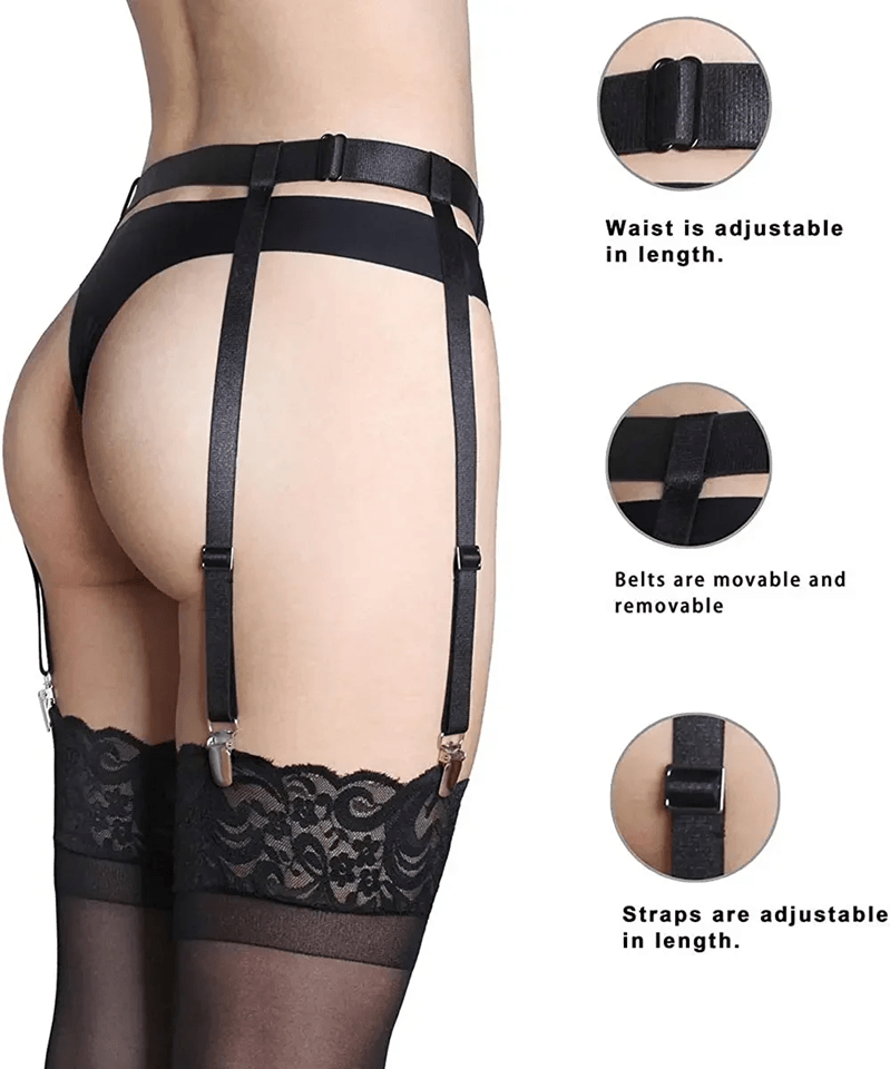 SilkGlam Adjustable Thigh High Stockings Garter Belt Set