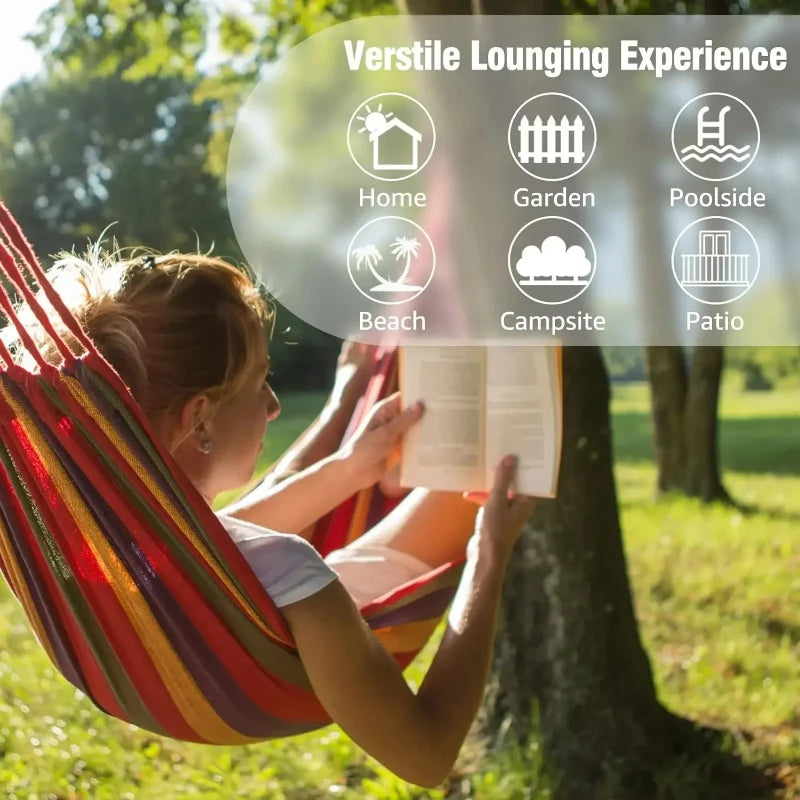 Thick Canvas Outdoor Portable Swing Hammock for Camping, Lounging & Sleeping
