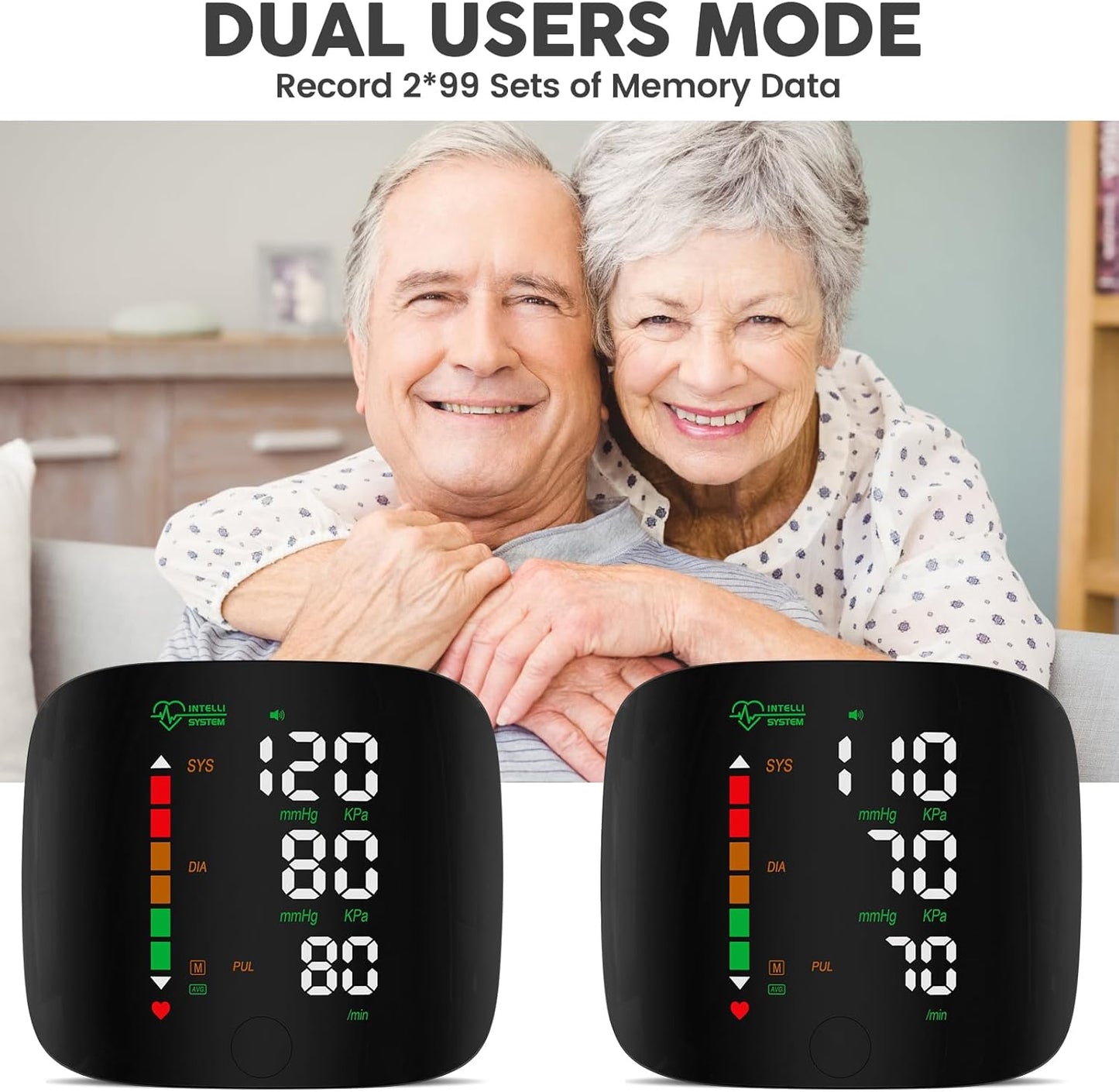 Rechargeable Wrist Blood Pressure Monitor Accurate Digital Tensiometer with Heart Rate & LED Display