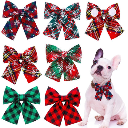 Movable Winter Dog Collars with Elastic Bands and Christmas Bow Ties – 2 PCS Set