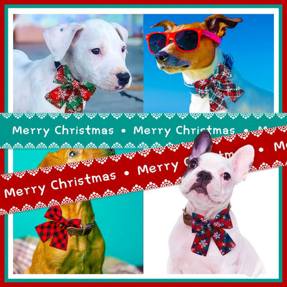 Movable Winter Dog Collars with Elastic Bands and Christmas Bow Ties – 2 PCS Set