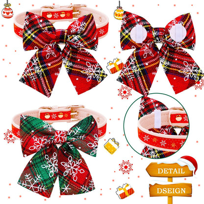 Movable Winter Dog Collars with Elastic Bands and Christmas Bow Ties – 2 PCS Set