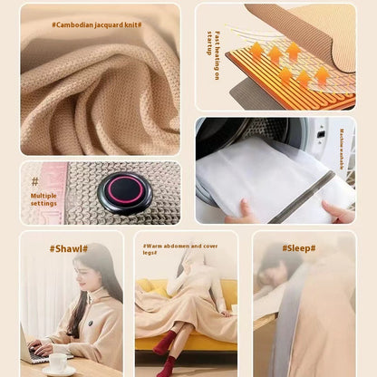 USB Heated Blanket, Electric Shawl Wraps, Heating USB Powered Blanket, Women Wearable Throw Blanket