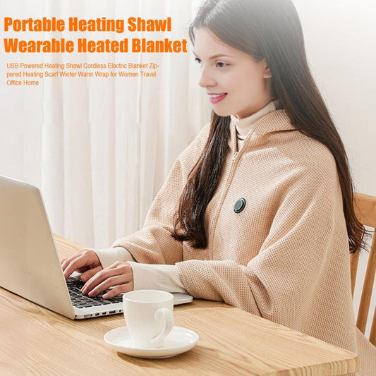 USB Heated Blanket, Electric Shawl Wraps, Heating USB Powered Blanket, Women Wearable Throw Blanket