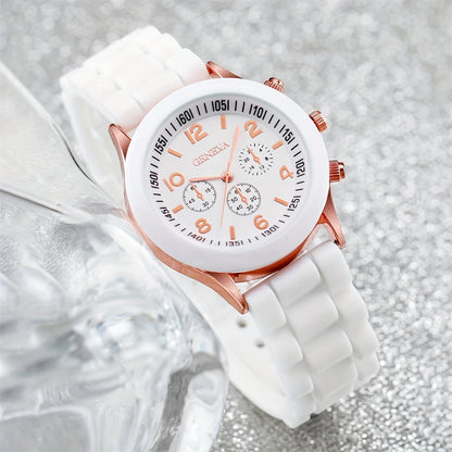 Elegant Fashion Watch Set for Women, Luxury Alloy Silicone Strap Quartz Men Watches