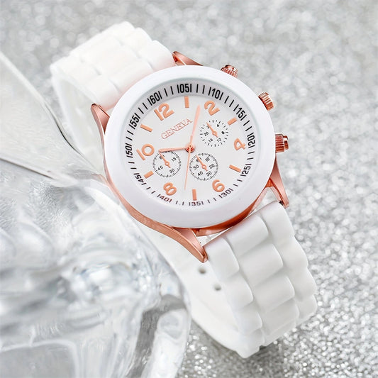 Elegant Fashion Watch Set for Women, Luxury Alloy Silicone Strap Quartz Men Watches