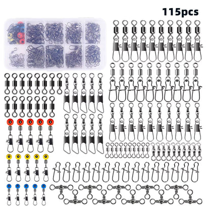 115-Piece fishing connector swivels Kit with Box – Center Pass Swivels & Pins for Sea, Bass & Trout Rigs
