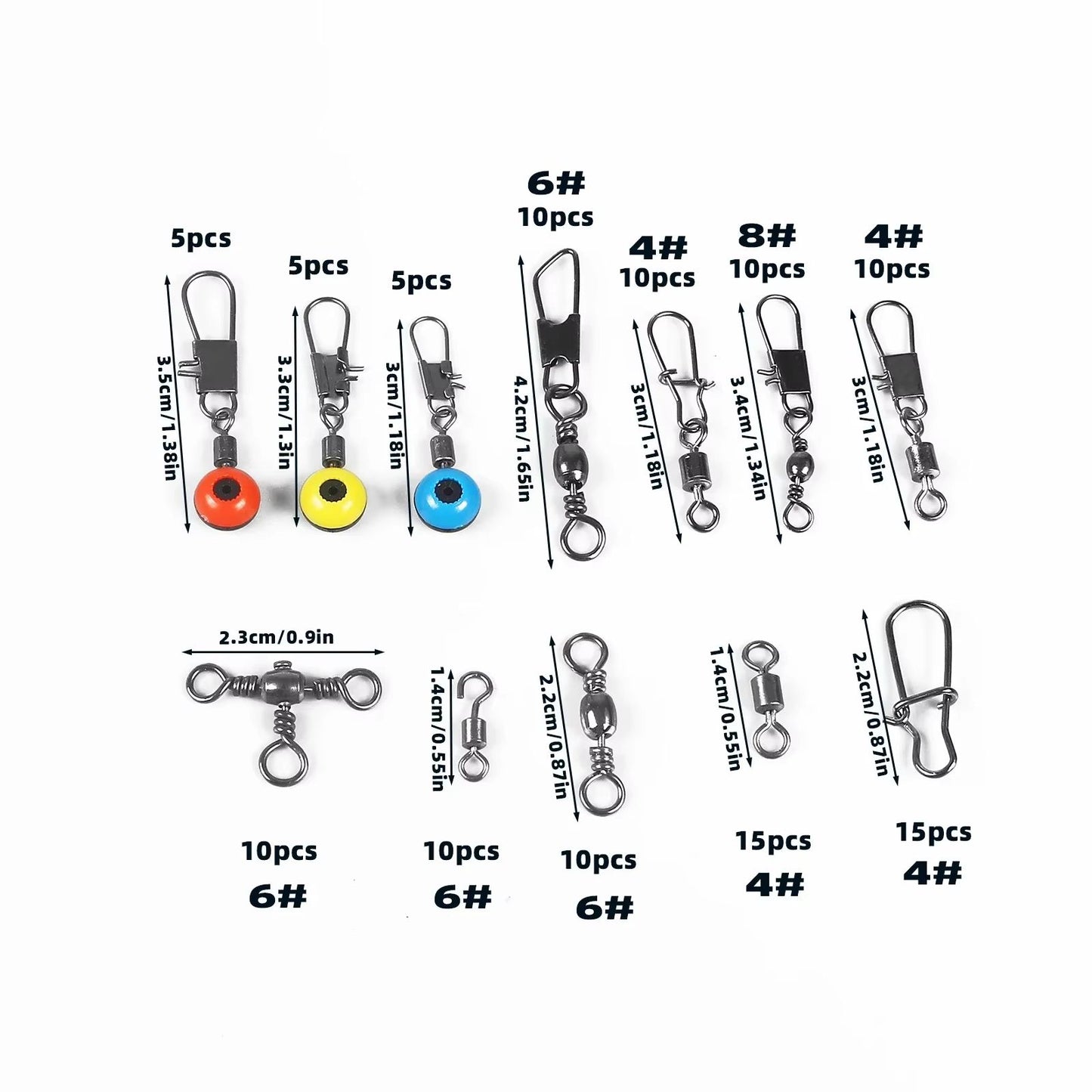 115-Piece fishing connector swivels Kit with Box – Center Pass Swivels & Pins for Sea, Bass & Trout Rigs