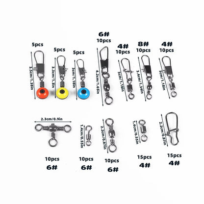 115-Piece fishing connector swivels Kit with Box – Center Pass Swivels & Pins for Sea, Bass & Trout Rigs