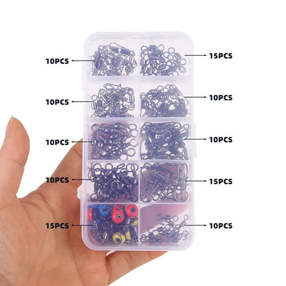 115-Piece fishing connector swivels Kit with Box – Center Pass Swivels & Pins for Sea, Bass & Trout Rigs
