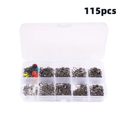 115-Piece fishing connector swivels Kit with Box – Center Pass Swivels & Pins for Sea, Bass & Trout Rigs