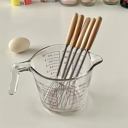 Mini Stainless Steel Whisk with Wooden Handle – Egg Beater and Milk Frother