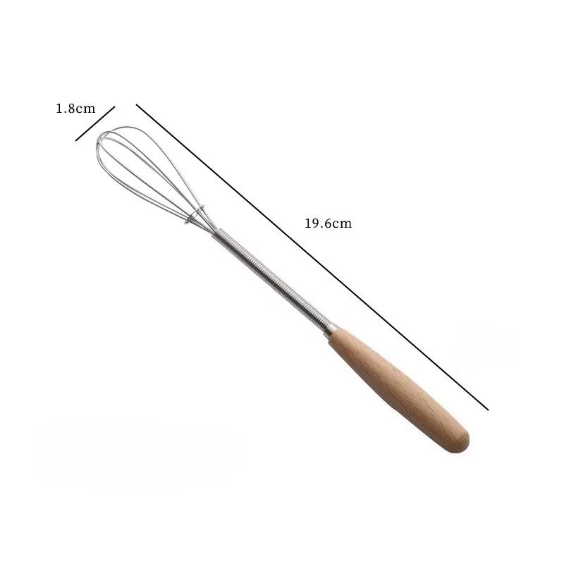 Mini Stainless Steel Whisk with Wooden Handle – Egg Beater and Milk Frother