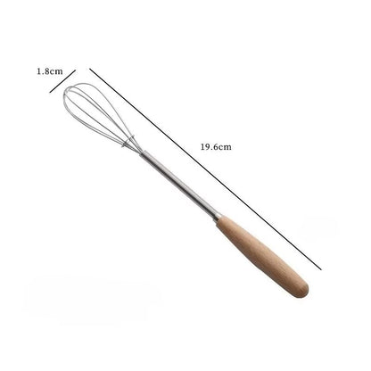 Mini Stainless Steel Whisk with Wooden Handle – Egg Beater and Milk Frother