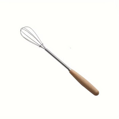 Mini Stainless Steel Whisk with Wooden Handle – Egg Beater and Milk Frother