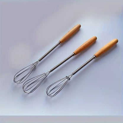 Mini Stainless Steel Whisk with Wooden Handle – Egg Beater and Milk Frother
