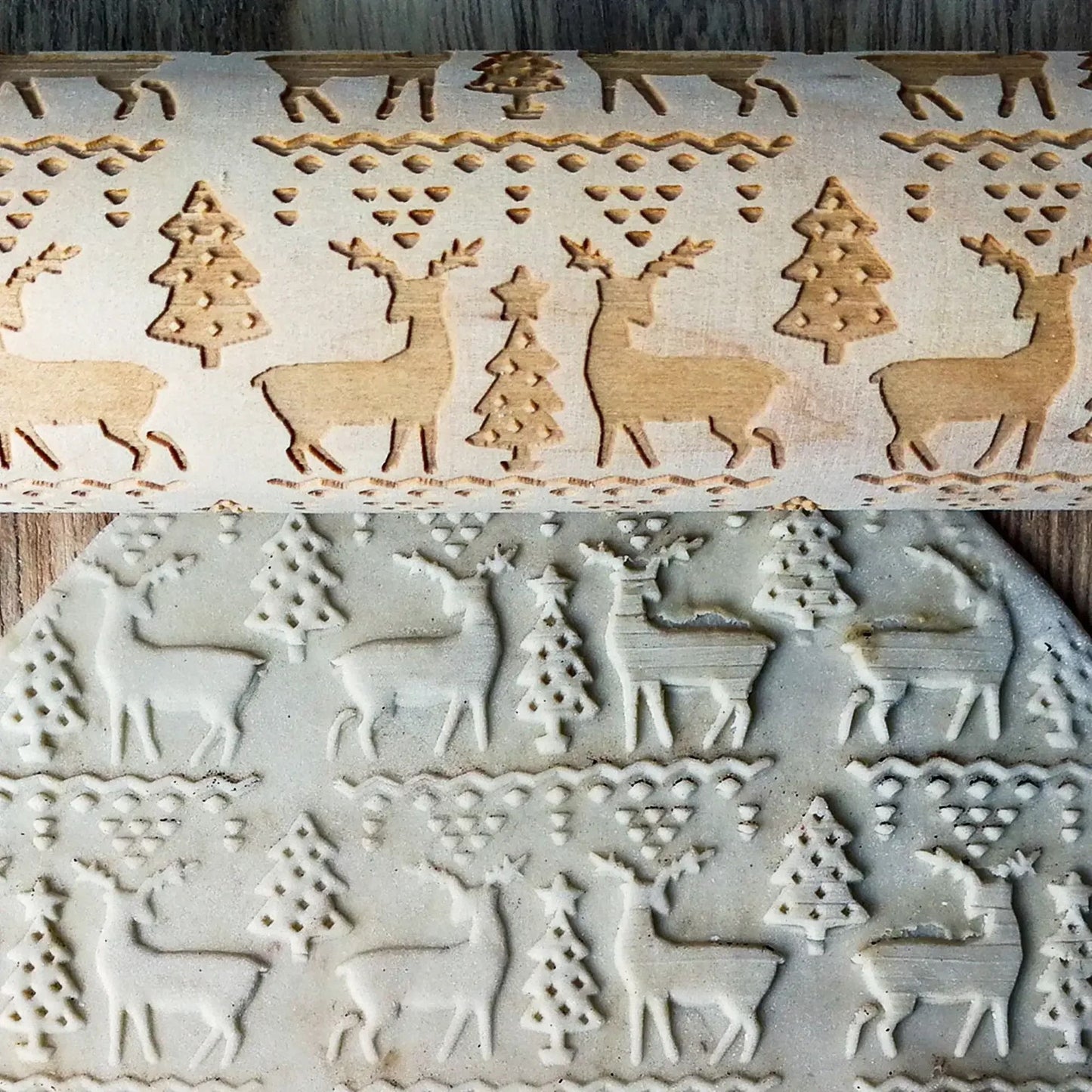 Engraved Wooden Christmas Rolling Pin for Cookies and Baking