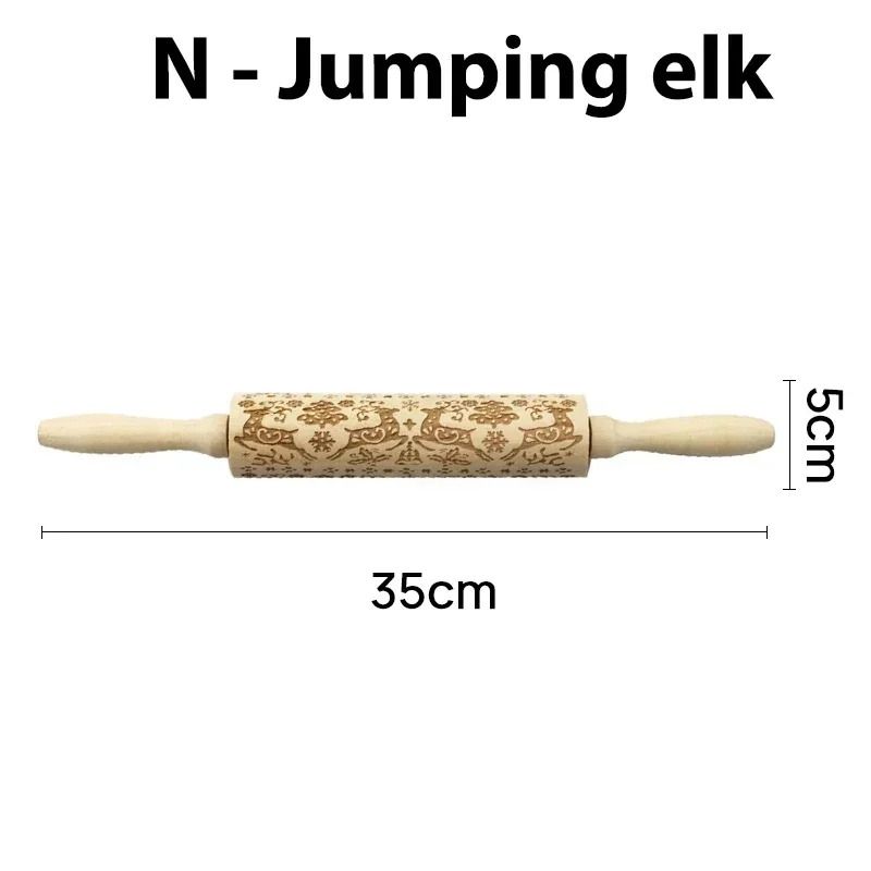 Engraved Wooden Christmas Rolling Pin for Cookies and Baking
