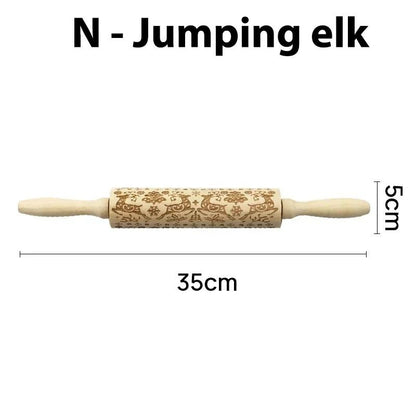 Engraved Wooden Christmas Rolling Pin for Cookies and Baking