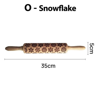 Engraved Wooden Christmas Rolling Pin for Cookies and Baking