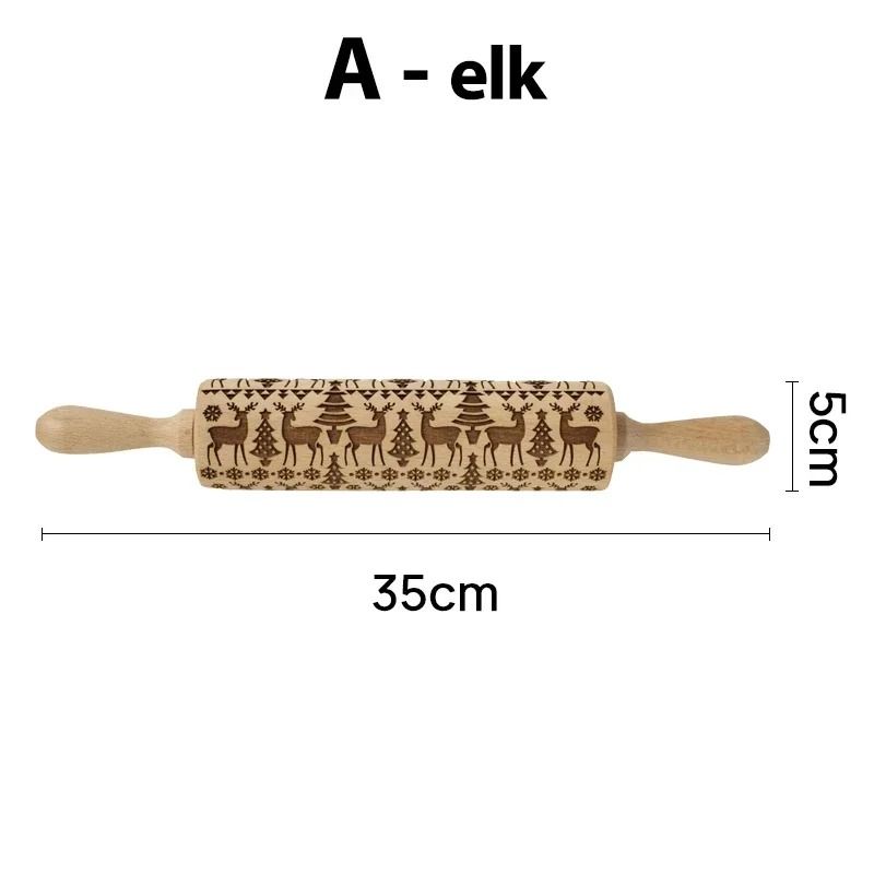 Engraved Wooden Christmas Rolling Pin for Cookies and Baking